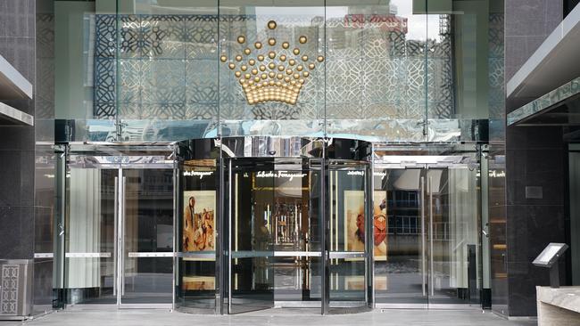 A general view of an empty entrance outside Crown Casino in Melbourne. Picture: AAP Image/Scott Barbour.