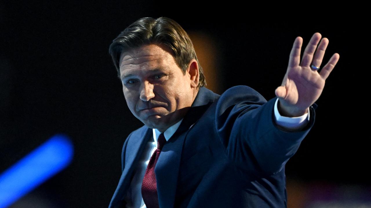 Florida Gov Ron DeSantis waves to the crowd after speaking on the second day of the Republican National Convention. Picture: Leon Neal/Getty Images/AFP