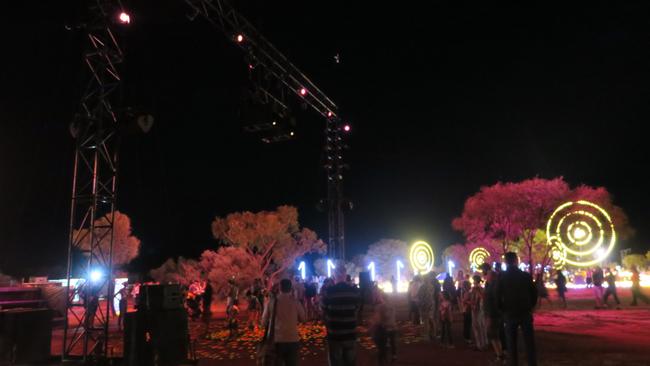 Crowds explore Parrtjima’s light installations during the first weekend of festivities.