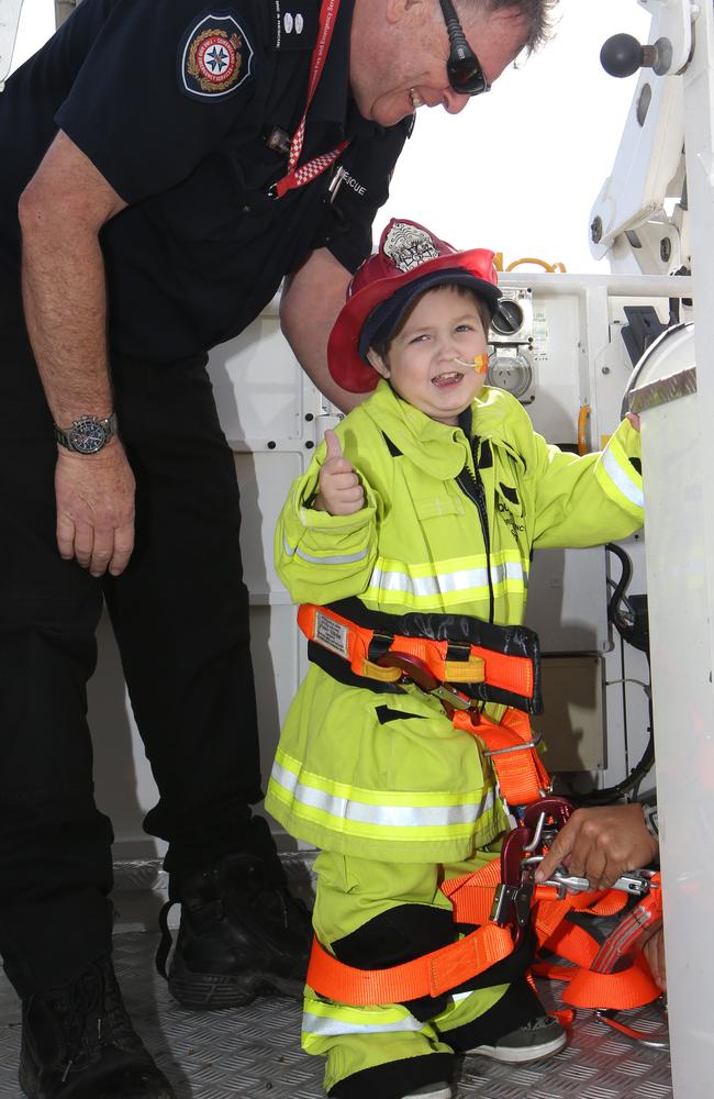 Slater also got to be a fireman for some of the day. Picture Glenn Hampson