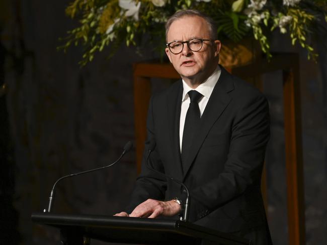 CANBERRA, AUSTRALIA - SEPTEMBER 22: Prime Minister Anthony Albanese during the National Memorial Service for Queen Elizabeth II at Parliament House on September 22, 2022 in Canberra, Australia. Queen Elizabeth II died at Balmoral Castle in Scotland aged 96 on September 8, 2022. Her funeral was held at Westminster Abbey in London on September 19, 2022. Elizabeth Alexandra Mary Windsor was born in Bruton Street, Mayfair, London on 21 April 1926. She married Prince Philip in 1947 and acceded the throne of the United Kingdom and Commonwealth on 6 February 1952 after the death of her Father, King George VI. Queen Elizabeth II was the United Kingdom's longest-serving monarch. (Photo by Martin Ollman/Getty Images)