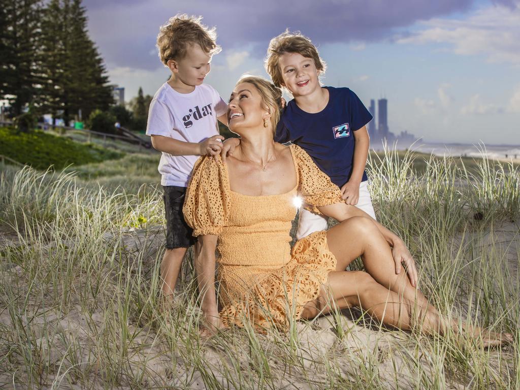 Liz Cantor with her two sons, Kit, 5 and Fin, 3. Picture: NIGEL HALLETT