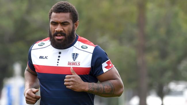 Marika Koroibete training with Melbourne Rebels at Gosh's Paddock. Former Melbourne Storm NRL star Marika Koroibete has his first training session since crossing codes. Picture: Nicole Garmston