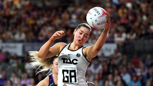 Sophie Garbin of the Magpies wins the ball during the round six Super Netball match between Queensland Firebirds and Collingwood Magpies Photo: Getty Images