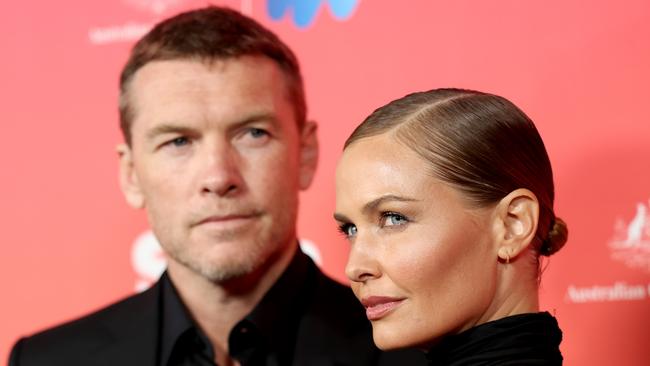 LOS ANGELES, CALIFORNIA - JANUARY 28: (L-R) Honoree Sam Worthington and Lara Worthington attend the G'Day USA Arts Gala at Skirball Cultural Center on January 28, 2023 in Los Angeles, California. (Photo by Monica Schipper/Getty Images)