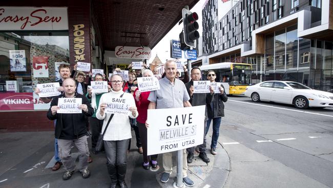 Denis McLoughlin and CBD traders, at Easy Sew, cnr of Melville St and Elizabeth st. Picture Eddie Safarik