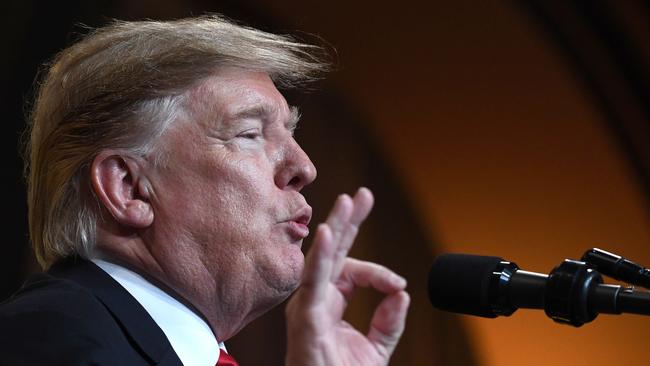 US President Donald Trump speaks at the National Republican Congressional Committee Annual Spring Dinner in Washington, DC on April 2, 2019. Picture: AFP