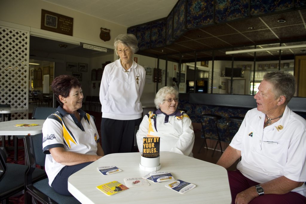 Toowoomba City Bowls Club members (from left) Maree Frappell, Pat Backman, Bonney Jones and Carol Smitheringale talking about rising cost of living and looming electricity price hike, Friday, February 22, 2013. Photo Kevin Farmer / The Chronicle. Picture: Kevin Farmer