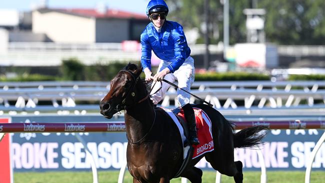 James McDonald aboard JJ Atkins winner Broadsiding Picture: Grant Peters - Trackside Photography