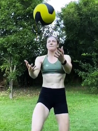 Cate Campbell works out at home.