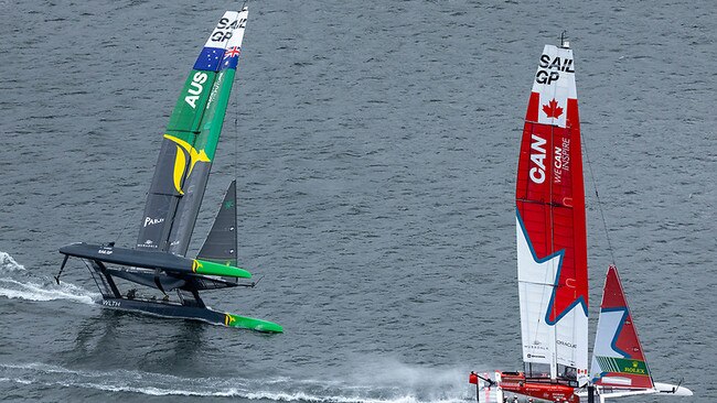 The boat tipped over. Photo: Simon Bruty/SailGP.