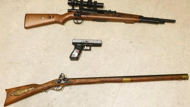 The firearms found during the raid in Tolland yesterday. Picture: Riverina Police District