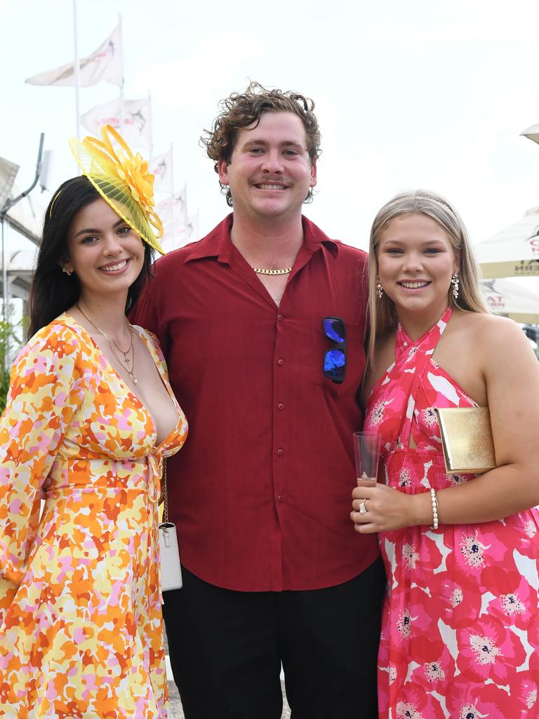 Tori Christiansen, Dylan Arrigo and Georgia Lowe at the 2022 Darwin Cup. Picture: (A)manda Parkinson