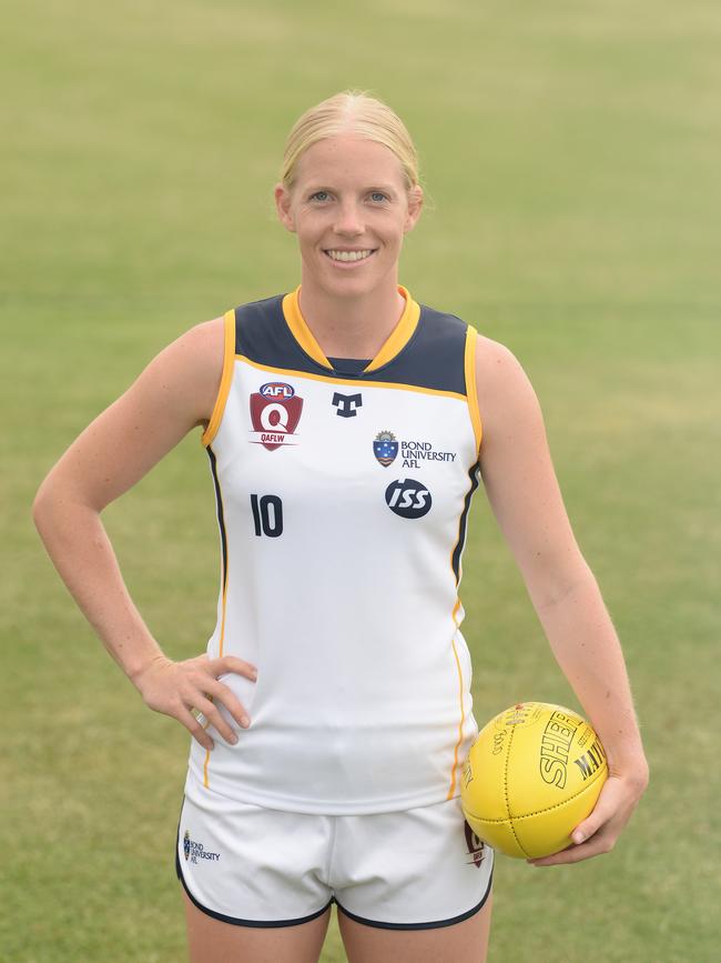 On Saturday, Bond University and Coolangatta will go head to head in round 1 of the QAFLW season. Pictured at Bond University in Robina. Bond Sharks player Shannon Danckert. Picture: Lawrence Pinder