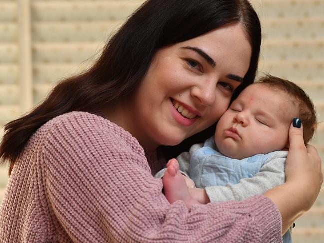 21/5/21. Baby Jacob has been voted SA's cutest baby in 2021. 7 week old Jacob Rivett and mum Ruby Meyer at their home. Ruby's fiancee/Jacob's dad, Jake passed away unexpectedly while Ruby was pregnant. Picture: Keryn Stevens