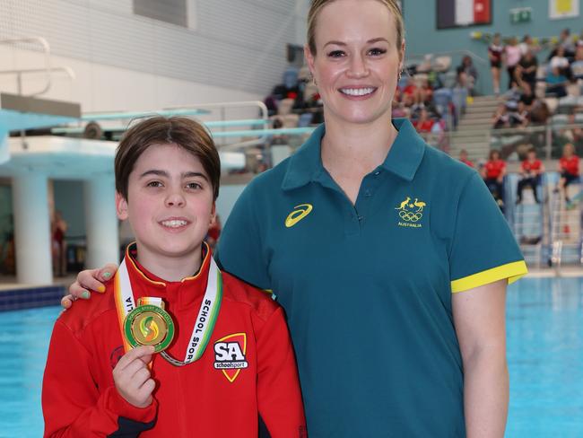 Young gun diver Orlando Eitel with star Olympian Rachel Dutschke (nee Bugg). Picture: Sport in Focus