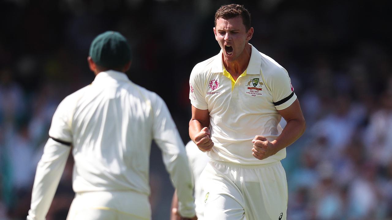 Josh Hazlewood fires up after removing Indian captain Virat Kohli at the SCG.