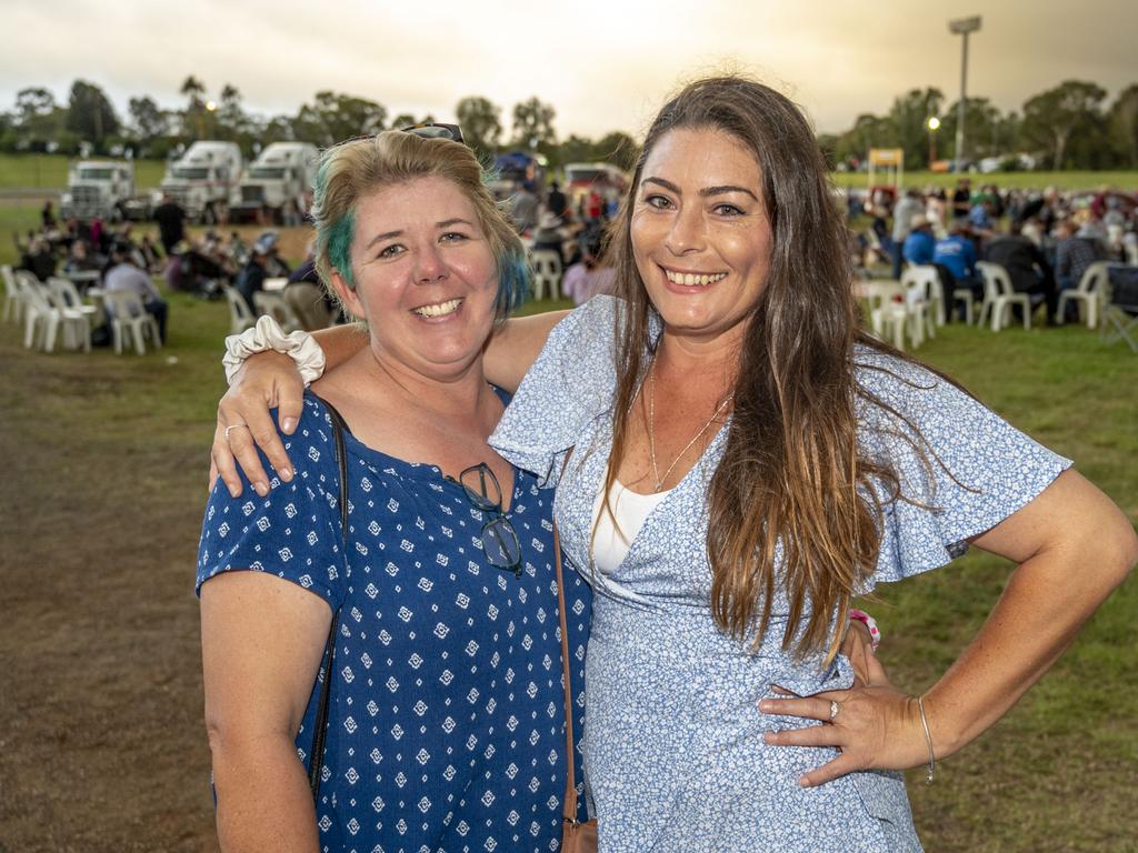 April Clements (left) and Courtney Weston at Meatstock, Toowoomba Showgrounds. Saturday, April 9, 2022. Picture: Nev Madsen.