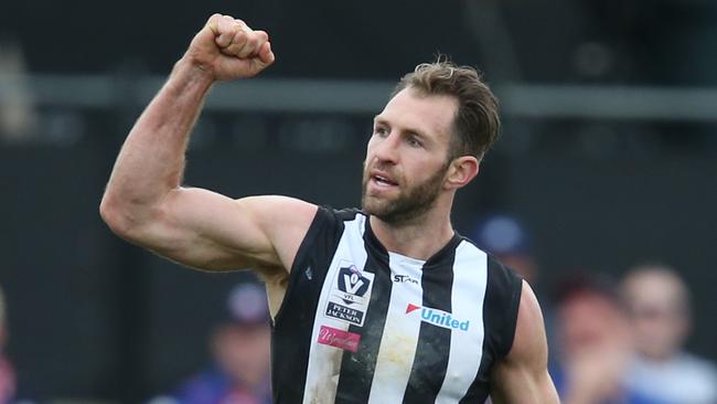 Travis Cloke kicked five goals for Collingwood’s VFL side against Port Melbourne. Picture: David Crosling