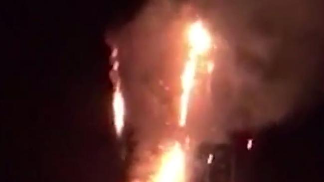 Footage has emerged of the moment firefighters expressed their horror as they were struck by the scale of the Grenfell Tower blaze. Picture: Sky News