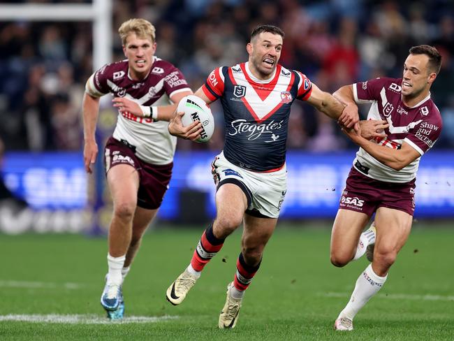 James Tedesco was on fire to start the game, inspiring a first half Roosters onslaught. Picture: Getty Images