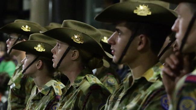 Australian Army Cadets arrive at Martin Place early. Picture: Bill Hearne