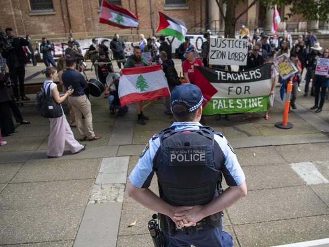 SYDNEY, AUSTRALIA - NewsWire Photos - OCTOBER 3, 2024:Protestors rally against NSW Police Commissioner Karen Webb who has lodged proceedings with the Supreme Court to stop pro-Palestine rallies in Sydney on Monday October 7. Picture: NewsWire / Simon Bullard