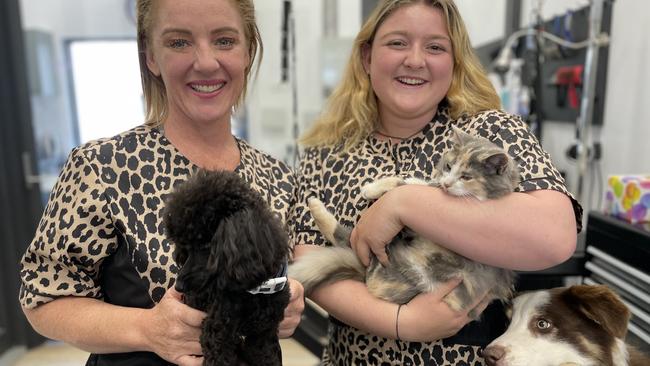 Genevieve Attard and her daughter, Jaguar, have learnt animal grooming from Genevieve's mother, Janice Joyce. Picture: Letea Cavander