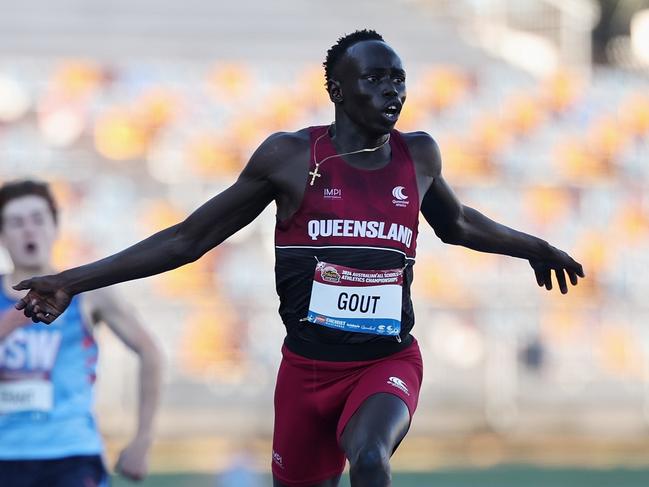 BRISBANE, AUSTRALIA - DECEMBER 07: Gout Gout of Queensland wins the final of the Boys' U18 200m in a National Record time of 20.04 seconds during the 2024 Chemist Warehouse Australian All Schools Athletics Championship at Queensland Sport and Athletics Centre on December 07, 2024 in Brisbane, Australia. (Photo by Cameron Spencer/Getty Images)