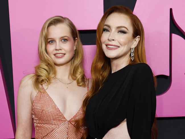 NEW YORK, NEW YORK - JANUARY 08: Angourie Rice and Lindsay Lohan attend the "Mean Girls" New York premiere at AMC Lincoln Square Theater on January 08, 2024 in New York City. (Photo by John Lamparski/WireImage)