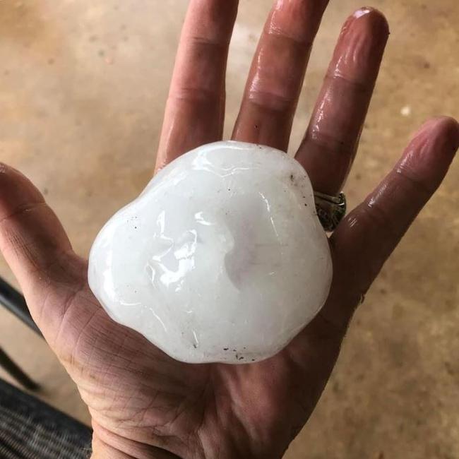 A giant hailstone at Mount Larcom in Central Queensland. Picture: Danielle Jensen