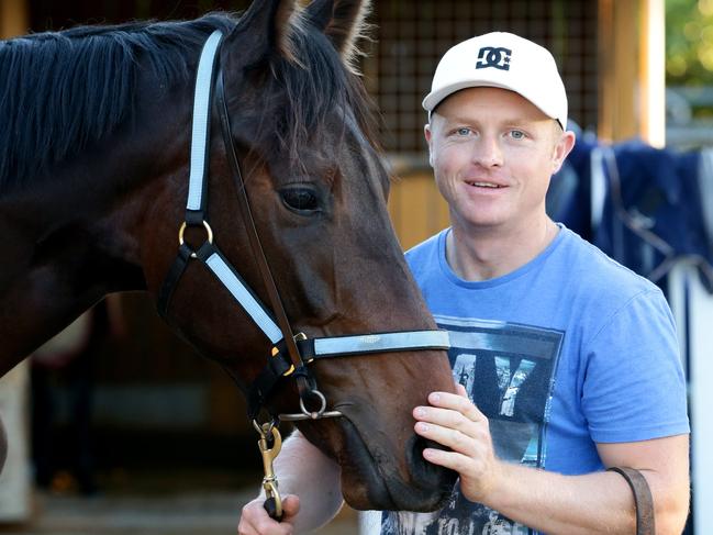 Cameron Crockett with his first Group 1 runner with Barbass in the JJ Atkins. Pic Darren England.