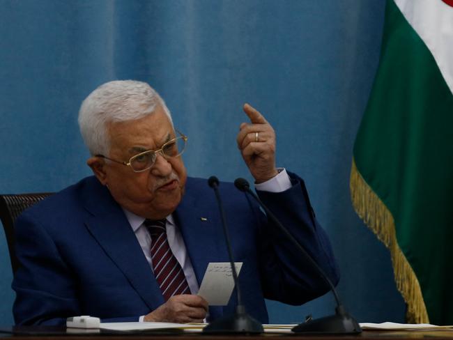 Palestinian President Mahmoud Abbas speaks during an emergency meeting of the Fatah Central Committee and the PLO Executive Committee in the occupied West Bank City of Ramallah, on May 12, 2021. Picture: AFP