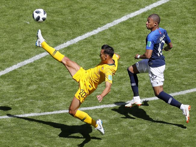 Trent Sainsbury denies French star Kylian Mbappe. Picture: Getty