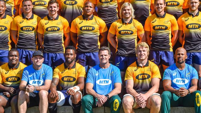 The Springboks squad poses for a team photo in Johannesburg.