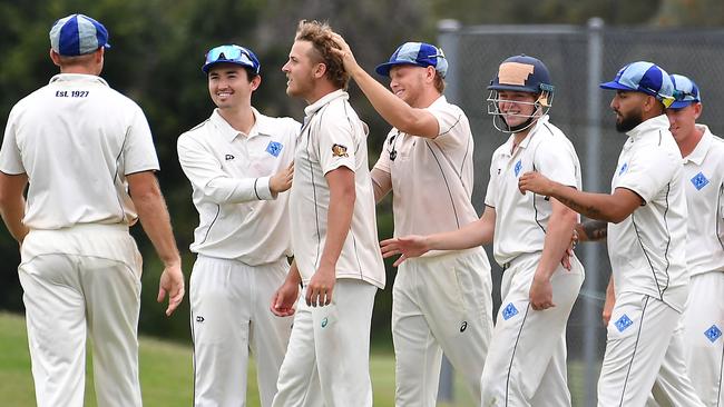 Norths players celebrate a wicket Cricket action between Norths V Sunny Coast Saturday December 17, 2022. Picture: John Gass