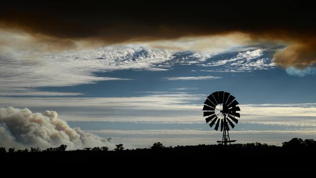 Thick smoke could be seen in dozens of areas across the state yesterday. Picture: Jeremy Piper