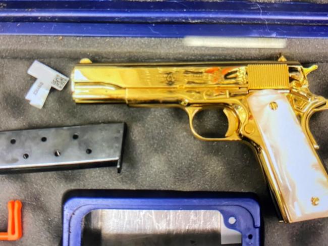 Exclusive for The Daily Telegraph.  Australian Border Force (ABF) officers arrested and charged a 28-year-old United States, woman after locating an undeclared 24-carat gold-plated handgun in her luggage on 23, April 2023., The firearm was unregistered and the US citizen, who travelled from Los Angeles to, Sydney, did not hold a permit to import or possess the firearm in Australia., ABF Investigators arrested and charged the woman under section 233BAB(5) of the, Customs Act 1901, which, if convicted, could result in up to 10 years’ imprisonment.