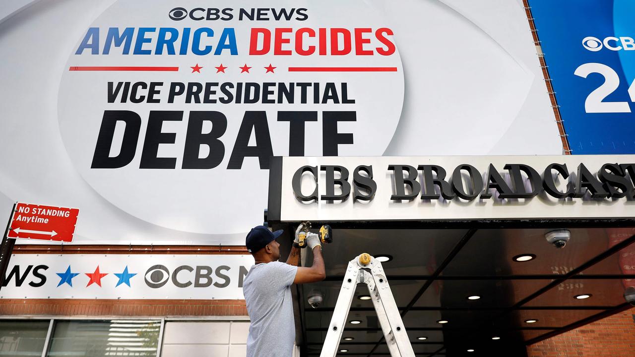 The entrance to the CBS Broadcast Center undergoes repairs before the television network will host the vice presidential debate in New York City. (Photo by CHIP SOMODEVILLA / GETTY IMAGES NORTH AMERICA / Getty Images via AFP)