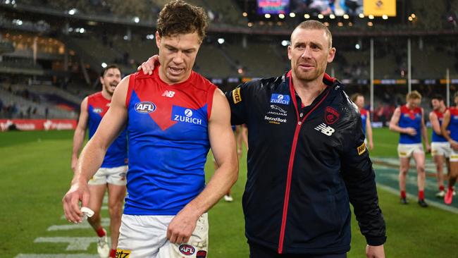 Jake Melksham has a close bond with Melbourne coach Simon Goodwin, going back to their Essendon days. Picture: Getty Images