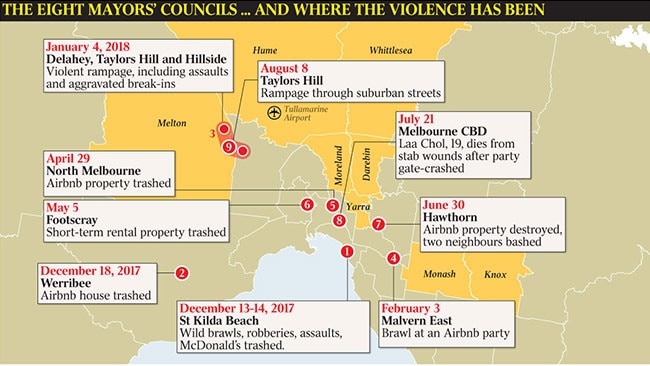 The eight mayors' councils, and where the violence has been.