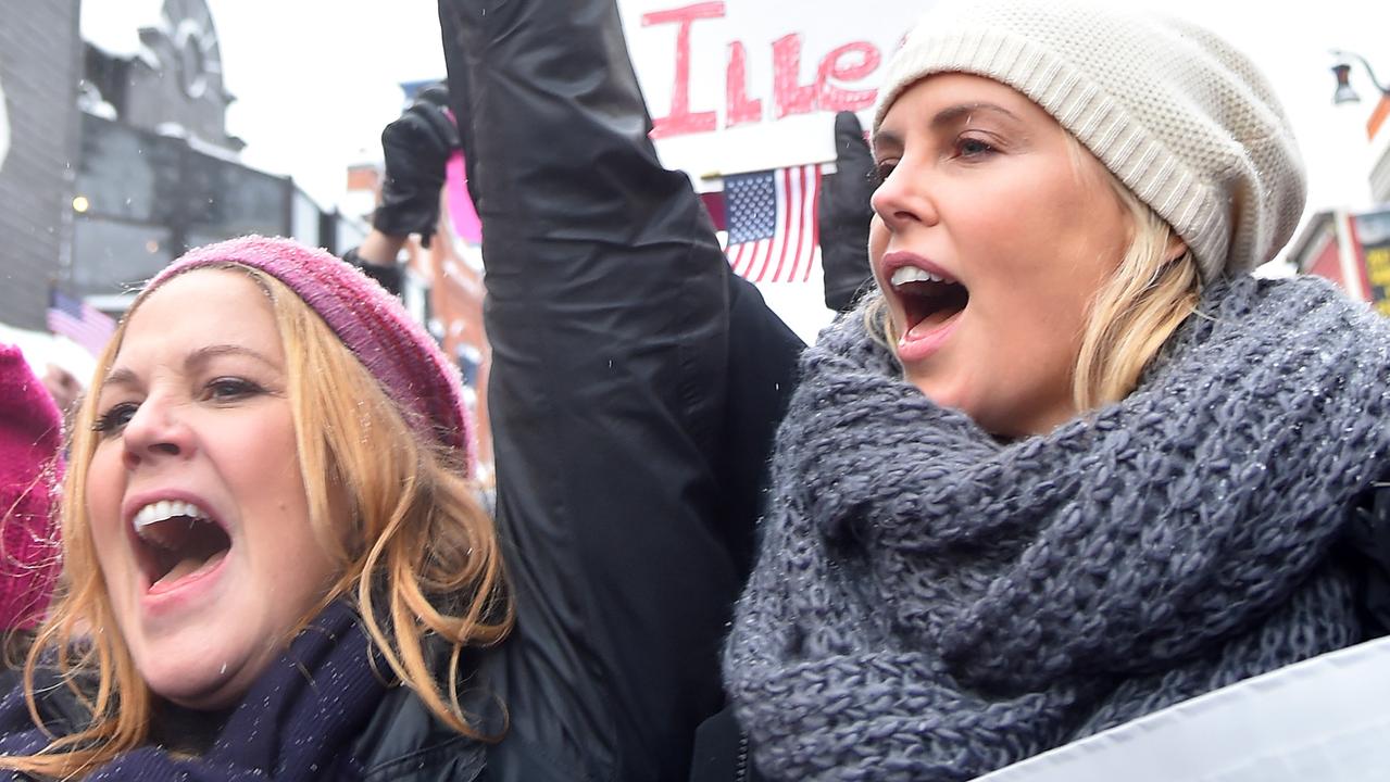 Mary McCormack with Charlize Theron during a Women’s March. (Photo by Michael Loccisano/Getty Images)