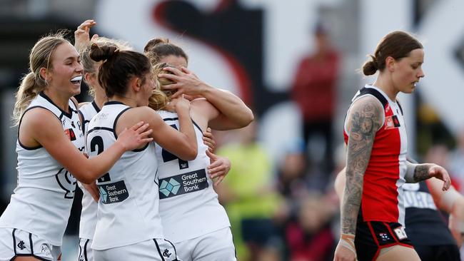 Keeley Skepper of the Blues celebrates a goal.