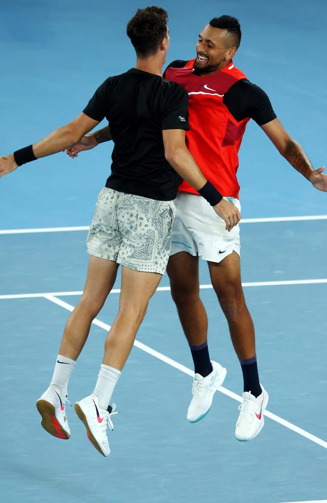 Nick Kyrgios and Thanasi Kokkinakis celebrate their win