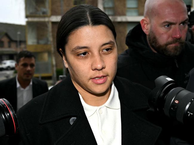 TOPSHOT - Chelsea's Australian striker Sam Kerr arrives at Kingston Crown Court in south London on February 11, 2025. Prosecutors in the trial of Kerr, who called a police officer "stupid and white", have asked the jury if perceptions would be different had she said "stupid and black". The Australia captain is on trial charged with causing racially aggravated harassment, which she denies, to police constable Stephen Lovell during an incident in southwest London in the early hours of January 30, 2023. (Photo by JUSTIN TALLIS / AFP)