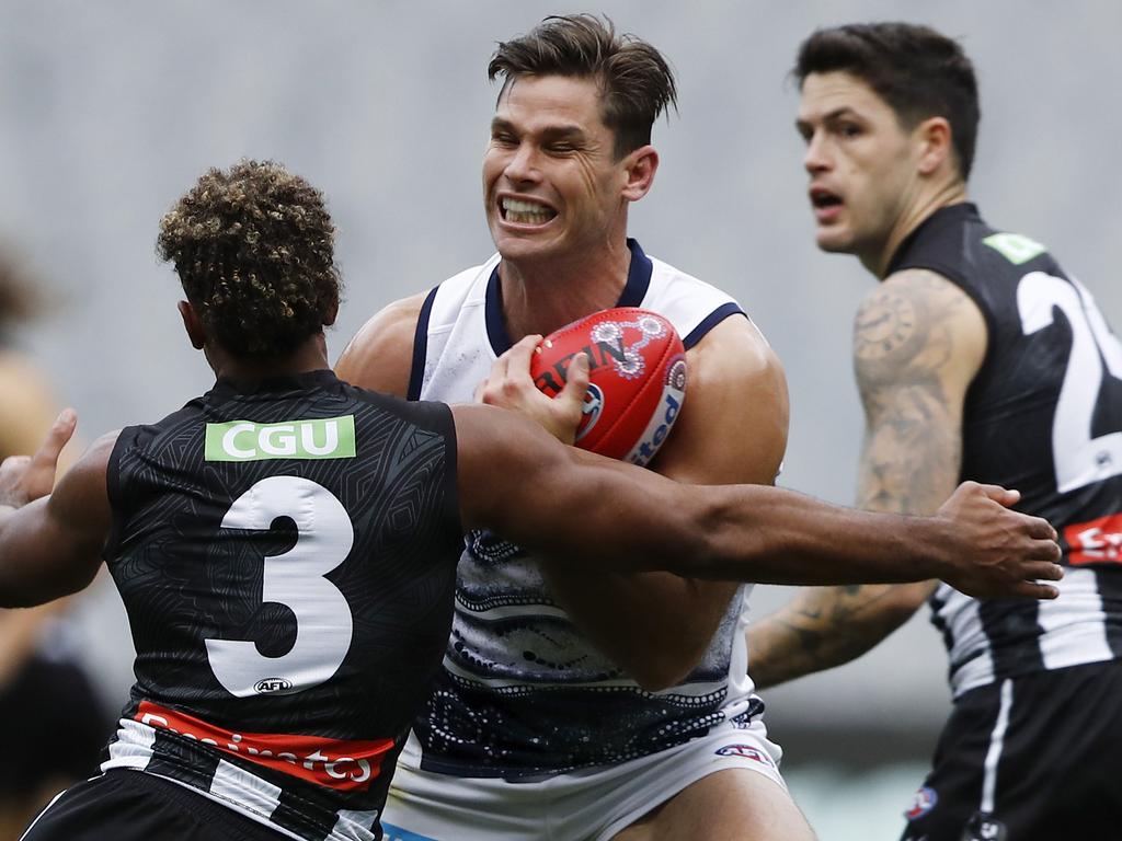 Tom Hawkins caused the Pies all sorts of problems. Picture: AFL Photos/Getty Images