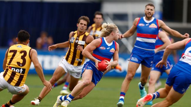 Will Bevo unleash Cody Weightman in the midfield? He had stints in the guts against Hawthorn. Picture: Michael Willson/AFL Photos via Getty Images.