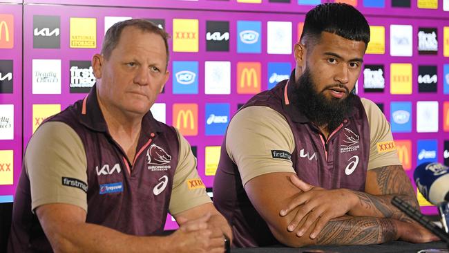 Kevin Walters (left) and star player Payne Haas. Picture: Lyndon Mechielsen/Courier Mail