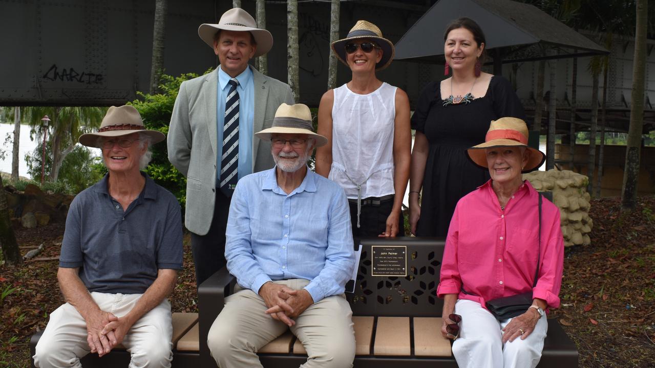 Rockhampton Mayor Tony Williams with the great grandchildren and great-great grandchildren of Rockhampton's first mayor John Palmer.