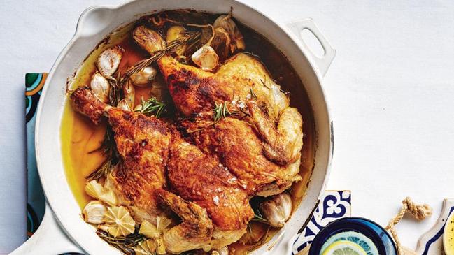 Roast chicken cooked to perfection.